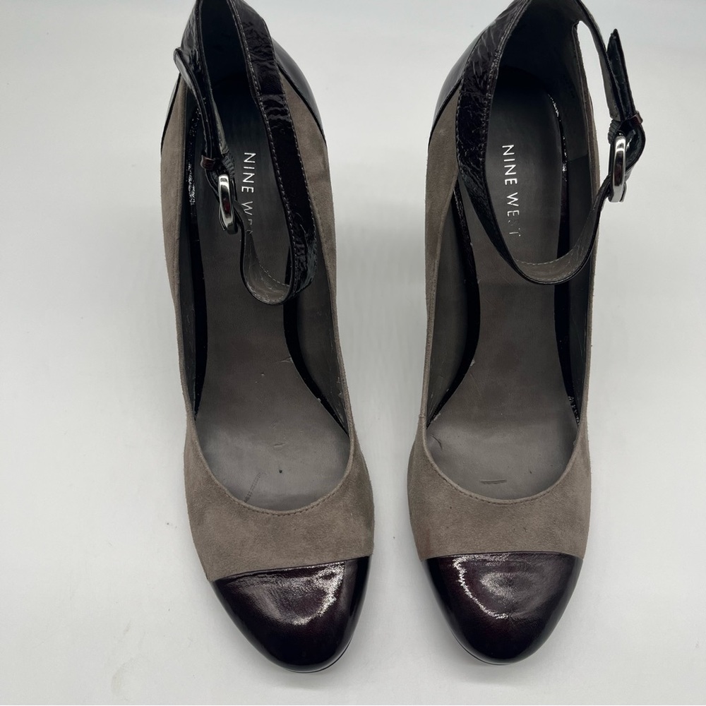 Nine West Taupe Suede & Dark Brown Patent Mary Jane Heels Women’s Size 10.5M - Picture 16 of 16